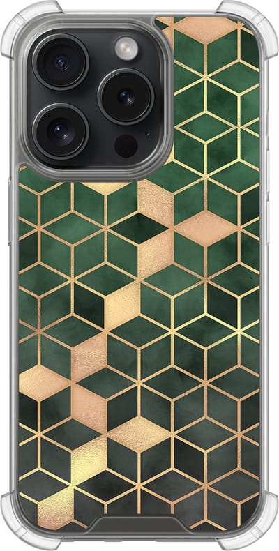 Shockproof hoesje - Geschikt voor iPhone 15 Pro - Kubus groen - Extra sterke case - TPU/polycarbonaat - Print / Illustratie - Groen, Transparant
