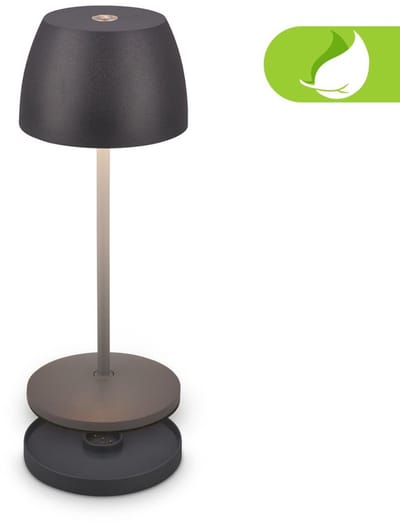 BRILONER Serina Mini - Oplaadbare Tafellamp - met oplaadstation - snoerloze lamp - met touch dimbaar - Ø8 x 20.5cm - antraciet