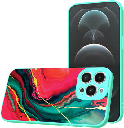Smartphonica Telefoonhoesje Geschikt voor iPhone 12 Pro Max met Rood Groen Marmer opdruk - TPU Back Cover Case Red Green Marble Design - Turquoise geschikt voor iPhone 12 Pro Max