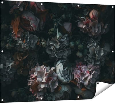 Gards Tuinposter Bloemen in het Donker - Duisternis - 120x90 cm - Tuindoek - Tuindecoratie - Wanddecoratie buiten - Tuinschilderij