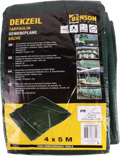 1x stuks stevig afdekzeil formaat 4 x 5 meter groen met ringen - polypropyleen grondzeil / dekkleed