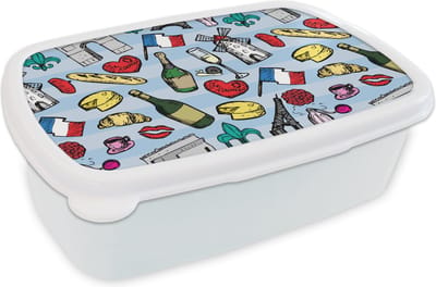 Broodtrommel Wit - Lunchbox - Brooddoos - Parijs - Patronen - Frankrijk - 18x12x6 cm - Volwassenen
