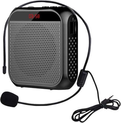 Draagbare Spraakversterker - Stemversterker oplaadbaar - Microfoon - Directe luidspreker - Luidspreker met bedrade microfoon headset - Met riem - Zwart