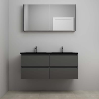 On-Line Badkamermeubelset - 120 cm - Voorgemonteerd - Ladestructuur - Acryl Wastafel - 2 Kraangaten - Spiegelkast - Mat Antraciet