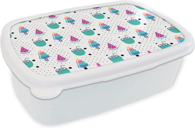 Broodtrommel Wit - Lunchbox - Brooddoos - Patroon - IJs - Watermeloen - 18x12x6 cm - Volwassenen