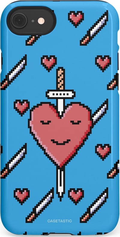 Casetastic hoesje geschikt voor Apple iPhone SE / Apple iPhone 7 / Apple iPhone 8 - Dubbellaagse bescherming - Zwaard saga - Fashion Case - Lichtblauw Zwart Koraal