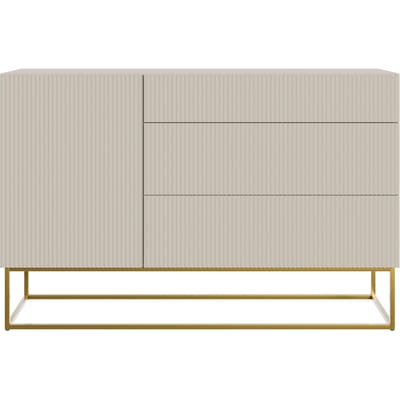 Selsey Veldio - Dressoir 3-lades 140 cm - Grijsbeige met gouden poten