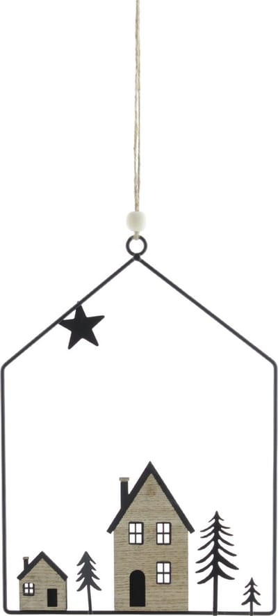 Metalen hanger huisjes, 18 x 0,5 x 41 cm, zwart/ goldbach