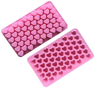 Okado Siliconen Hartjesvorm Roze – 55 Mini Hartjes van 1,5 cm – IJsblokjesvorm voor Chocolade, Zeep en DIY Creaties