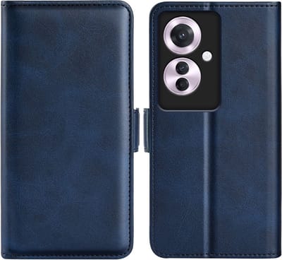 MobyDefend Hoesje - Geschikt voor Oppo Reno 11F - Luxe Wallet Book Case (Sluiting Zijkant) - Blauw