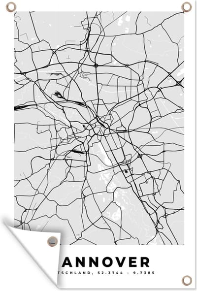 Muurdecoratie Hannover - Stadskaart - Plattegrond - Duitsland - Kaart - 120x180 cm - Tuinposter - Tuindoek