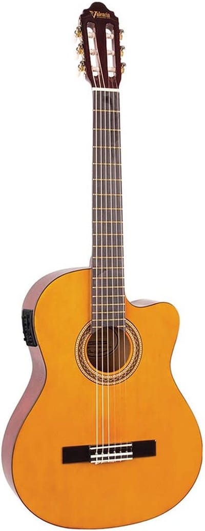 Valencia VC104CE Cutaway Klassieke Gitaar 4/4 Wit Elektro-akoestisch Hoogglans