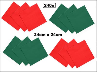 240x Servetten rood en groen 24cm x 24cm - 3 laags - Cocktail servet diner eten knoeien restaurant BBQ thema feest verjaardag feest WK