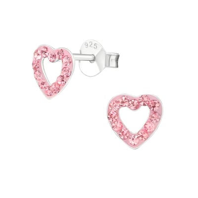 zilveren kinderoorbellen hartje licht roze kristal | Oorknopjes Meisje Zilver | Zilverana | Sterling 925 Silver
