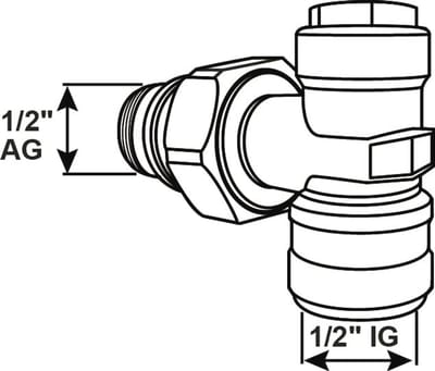 Hoekafsluitbare Radiator Verwarmingscomponent met Schroefverbinding en 3/4 inch Uitloop