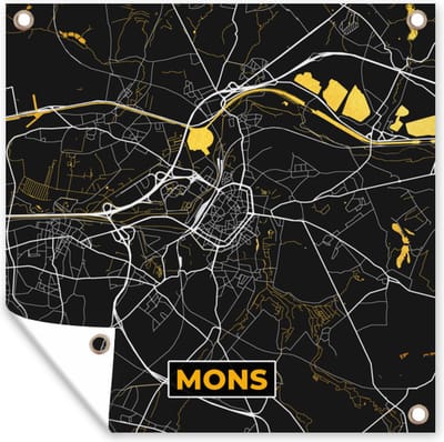 Tuin poster Plattegrond - Kaart - Stadskaart - Mons - Goud - 200x200 cm - Tuindoek