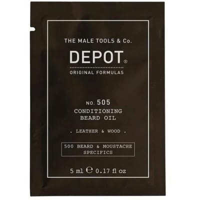 Dépôt, 500 Spécifiques Barbe et Moustache Non. 505, Huile à Barbe, Cuir & Bois, Vitamine E, Pour Brillance & Douceur, 5 ml