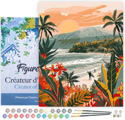 Figured'Art Schilderen op Nummer Volwassenen met lijst Tropisch strand- Handwerk acrylverf Kit DIY Compleet - 40x50cm Canvas al ingelijst