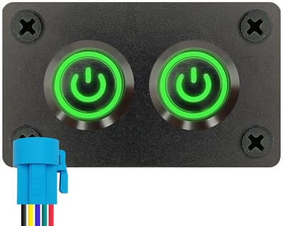 ProRide Metalen drukschakelaars in Tweevoudig inbouwpaneel 220V ON-OFF - 19mm - IP67 - LED indicatie Groen