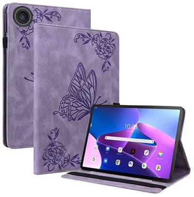Coverup Tablethoes geschikt voor Lenovo Tab 10.1 TB311FU Hoesje - Vlinder & Bloemen Book Case - Paars