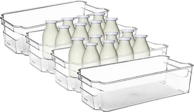 5Five Koelkast/keuken organizer mand/bak - 4x - transparant - kunststof - L31 x B15 x H9 cm - groente/fruit lade - 5 liter