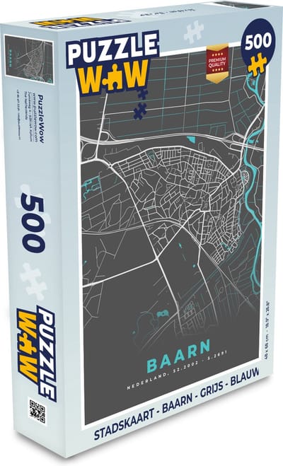 Puzzel Stadskaart - Baarn - Grijs - Blauw - Legpuzzel - Puzzel 500 stukjes - Plattegrond