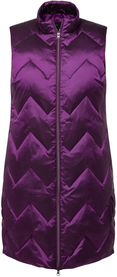 Ulla Popken - Dames - Lang vest two-tone opstaande kraag gerecycled - Donkerpaars - Maat 42+
