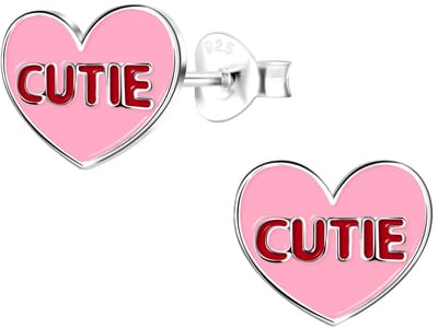 Joy|S - Zilveren hartje oorbellen - Cutie - 10 x 8 mm - roze met zilver randje