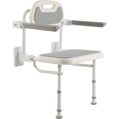 VEVOR opklapbare douchestoel voor wandmontage (58 x 48 x 75 cm), opklapbare stoel met rugleuning, armleuningen en verstelbare poten, douchestoel (draagvermogen 150 kg) voor volwassenen en senioren, badkamer/hal