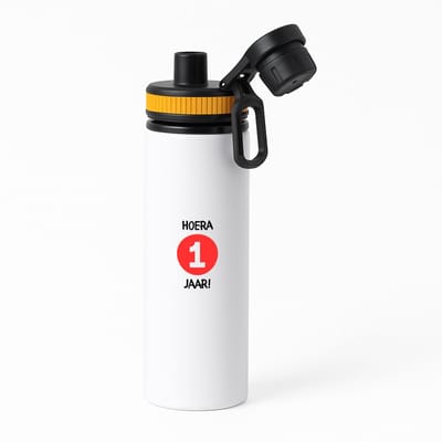 Hacebo® - Hoera 1 jaar waterfles met draaidop oranje - Verjaardag - Jarigen - Verjaardagscadeau - peuter - Happy birthday - water fles - 850ML