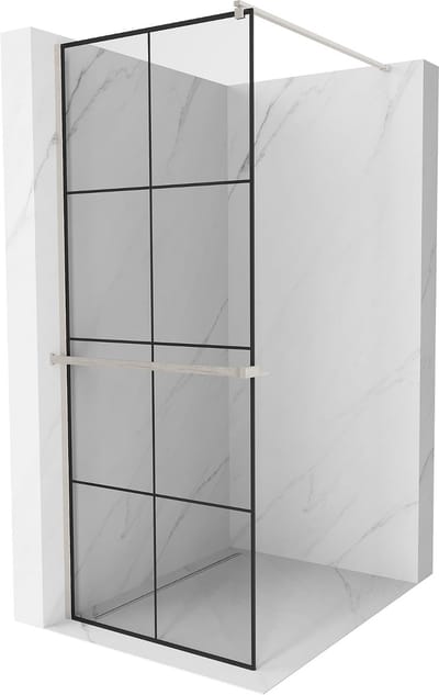 Mexen Kioto+ douchewand met plank Walk-in 70 x 200 , zwart raster, geborsteld nikkel - 800-070-121-97-77