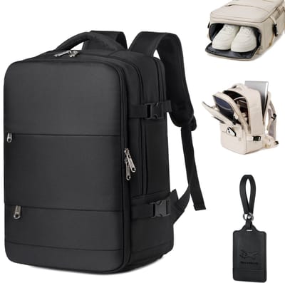 ADEL Handbagage Reistas 40x30x20 cm met Schoenenvak – Cabin Bagage Underseater – Geschikt voor alle Airlines – Rugzak Incl. Bagagelabel – Zwart