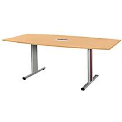 Schäfer Shop Select Vergadertafel Planova, bootvorm incl. netbox, 2000 x 1000/800 mm, beukenpatroon, accentlijst bordeauxpaars