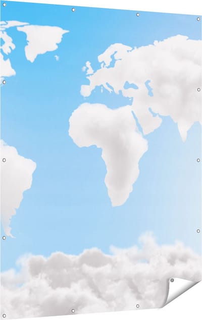 Gards Tuinposter Wereldkaart Gemaakt van Wolken - 120x160 cm - Tuindoek - Tuindecoratie - Wanddecoratie buiten - Tuinschilderij