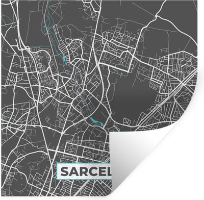 Muurstickers - Sticker Folie - Sarcelles - Frankrijk - Kaart - Stadskaart - Plattegrond - 100x100 cm - Plakfolie - Muurstickers Kinderkamer - Zelfklevend Behang XXL - Zelfklevend behangpapier - Stickerfolie