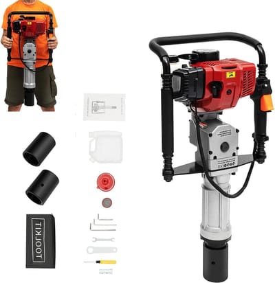 Paalram - Grondboor - Palen Slaan - 2-Takt Motor - 52 cc - Zwart Rood