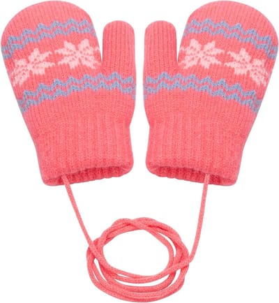 Warme Fleece Gebreide Winterhandschoenen voor Kinderen van 0-3 Jaar in Kleurrijke Stijl met Koord
