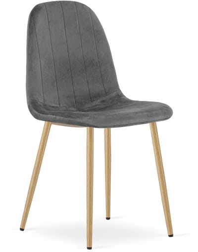 Eetkamerstoel PADVA - Donkergrijs fluweel - Eiken poten - Modern design