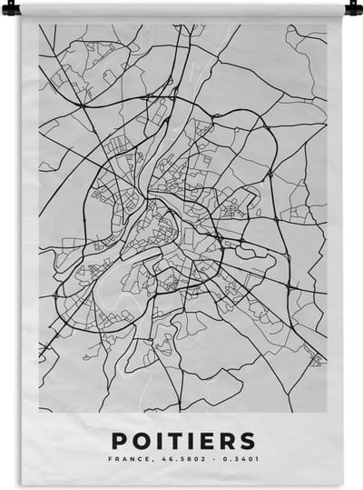 Wandkleed - Wanddoek - Poitiers - Plattegrond - Frankrijk - Kaart - Stadskaart - 120x180 cm - Wandtapijt