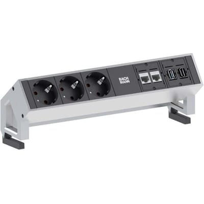 BACHMANN DESK2 3x geaard stopcontact 2xCAT6, 1xHDMI, 1xUSB 3.0, toevoerleiding GST18 0,2m, INOX