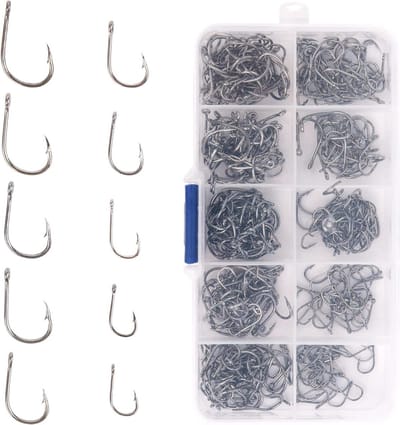 500 Stuks Carbon Stalen Barbed Vissen Haken - Jig Haken met Oog voor Zoet- en Zoutwater, 10 Verschillende Maten
