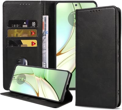 Smartphonica Telefoonhoesje Geschikt voor Motorola Edge 40 Kunstleer met Magnetische sluiting en Pasjeshouders Bookcase met Klepje - Zwart geschikt voor Motorola Edge 40