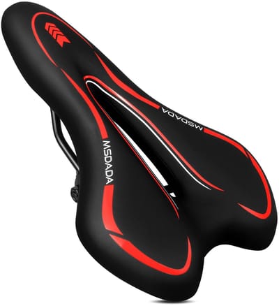 Dailygoods - MSDADA Gel fietszadel, comfortabel en zacht voor heren en dames, waterdicht fietszitkussen voor hometrainer, stadsfietsen, racefietsen en mountainbike (rood)