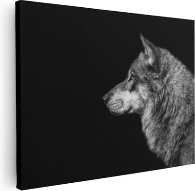 Artaza Canvas Schilderij Wolf - 80x60 cm - Wanddecoratie Dieren - Muurdecoratie Zwart Wit - Schilderijen Op Canvas