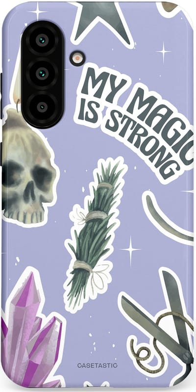 Casetastic hoesje geschikt voor Samsung Galaxy A36 / Samsung Galaxy A56 - Dubbellaagse bescherming - Lila Paarse Hekserij Strong Magic Sterren Collage - Fashion Case - Lila Lichtgrijs Wit