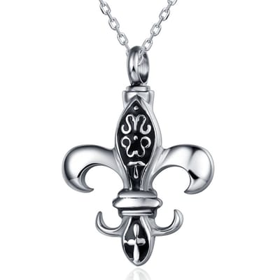 Quiges - RVS - Ashanger - Urn - Franse - Fleur-de-Lis - Met - Verstelbare - Ketting - 46 - 52cm - Asketting - As sieraad - SLSA020