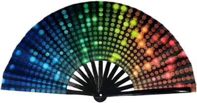 Ynkkvre - Handwaaier & XXL Festival Waaier – Spaanse Waaier Voor Lijn Dans – Hippie Pop Fan – UV Fluorescerend – Opvouwbaar Bamboe Design – Feest Accessoires
