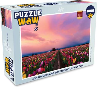 Puzzel Zonsondergang boven een tulpenveld - Legpuzzel - Puzzel 1000 stukjes volwassenen