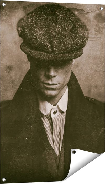 Gards Tuinposter Engelse Gangster uit Jaren 1920 - Zwart Wit - 60x90 cm - Tuindoek - Tuindecoratie - Wanddecoratie buiten - Tuinschilderij