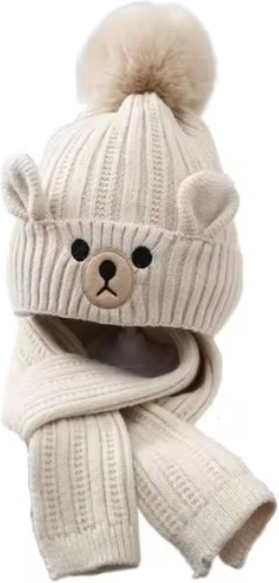 Kinder set muts en sjaal - gevoerde muts - wintermuts - 3 tot 10 jaar - winterset - Kindermuts - unisex - beige